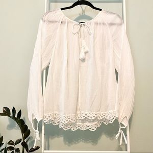 LoveShackFancy White Gauze Cotton Peasant Top